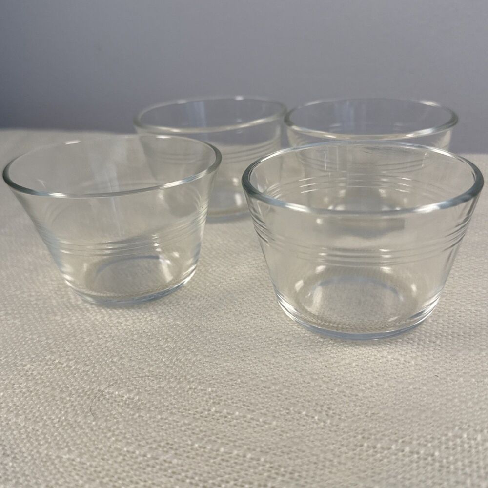 PYREX 3 Ring Glass Bowls Custard Ramekin Small Bowl Vintage Set Of 4
